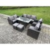 Fimous 9 Seater Dark Grey PE Wicker Rattan Garden Furniture Set Reclining Chair Love Seat 3 Seater Sofa Set Outdoor Rectangular Dining Table Stools