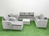 Fimous PE Rattan Garden Furniture Set Adjustable Chair Sofa Double Love Seat 2 Seater Sofa Lounge Set Square Coffee Table Big Footstool 2 Side Table Light Grey