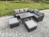 Fimous Rattan Garden Furniture Dining Set 7 seater Patio Rectangular Table 2 Big Footstool Love Sofa Side Table Dark Grey Mixed