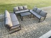 Fimous Aluminium 9 Seater Outdoor Garden Furniture Set Lounge Sofa Oblong Coffee Table Sets with Cushions Dark Grey
