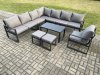 Fimous Aluminium Outdoor Garden Furniture Set Lounge Corner Sofa Chair Oblong Coffee Table Sets with 2 Small Footstools Dark Grey