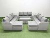 Fimous Outdoor Garden Furniture Set PE Rattan 3 Seater Sofa Set with Oblong Coffee Table 4 Footstools 2 Side Tables Light Grey
