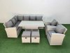 Fimous 10 Seat Rattan Outdoor Garden Furniture Corner Sofa Set Adjustable Lifting Dining or Coffee Table Set with 2 Small Footstools Light Grey