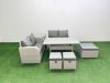 Fimous 7 Seater Outdoor Love Sofa Set Rattan Garden Furniture Set with Rectangular Dining Table 3 Footstool Side Table Light Grey