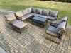 Fimous Aluminum 12 Seater Outdoor Lounge Corner Sofa Set Garden Furniture Sets with Oblong Coffee Table 3 Chairs 3 Footstools Dark Grey