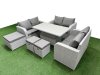 Fimous 9 Seater PE Wicker Rattan Furniture Sofa Sets with Adjustable Lifting Dining or Coffee Table 2 Seater Love Sofa 3 Stool Light Grey