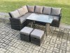 Fimous Outdoor Furniture Garden Dining Set Rattan Corner Sofa Set with 2 Small Footstools Dark Grey Mixed