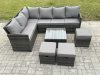 Fimous 9 Seater Outdoor Garden Furniture Set Wicker PE Rattan Corner Sofa Set with Square Coffee Table 3 Footstools Dark Grey Mixed