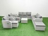 Fimous PE Rattan Garden Furniture Set Adjustable Chair Sofa Double Love Seat 2 Seater Sofa Lounge Set Square Coffee Table 3 Stools 2 Side Table Light Grey