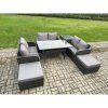 Fimous Outdoor Rattan Garden Furniture Lounge Sofa Set With Oblong Rectangular Dining Table 2 Big Footstool Side Table