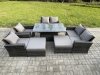 Fimous 8 Seater Wicker Rattan Garden Furniture Rising Table Set with 2 Big Footstool Double Seat Sofa Armchairs Dark Grey Mixed