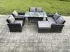 Fimous Rattan Garden Furniture Set 7 Seater Patio Outdoor Lounge Sofa Set with Oblong Dining Table Double Seat Sofa Big Footstool Dark Grey Mixed