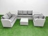 Fimous Patio PE Wicker 6 Seater Outdoor Rattan Furniture Sofa Sets with Square Coffee Table Reclining Chair Loveseat Sofa 3 Seater Sofa 2 Side Table Light Grey