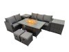 Fimous Garden Outdoor Rattan Furniture Set Rattan Love Sofa 3 Seater Sofa with 2 Side Tables 2 Small Footstools Dark Grey Mixed