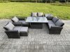 Fimous Rattan Garden Furniture Sets 8 Seater Patio Outdoor Rising Lifting Table Sofa Set with Double Seat Sofa Side Table 2 Small Footstools Dark Grey Mixed