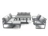 Fimous Garden Sofa Set Aluminium Furniture Rising Dining Tabe Set with 2 Chair Big Footstool Dark Grey