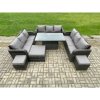 Fimous Patio Garden Dining Set Outdoor Rattan Furniture Lounge Sofa Height Adjustable Rising lifting Table With Big Footstool 2 Small Footstools Dark Grey Mixed
