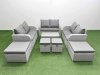 Fimous 8 PCs Rectangular Coffee Table Set Reclining Chair Inclining Sofa Love Sofa 2 Big Footstool 2 Small Stool Light Grey