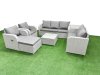 Fimous PE Rattan Garden Furniture Set Adjustable Chair Sofa Double Love Seat 2 Seater Sofa Lounge Set Square Coffee Table Big Footstool Side Table Light Grey