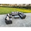 Fimous 7 Seater Rattan Wicker Garden Furniture Patio Conservatory Sofa Set with Rectangular Coffee Table 3 Seater Sofa Love Sofa Side Table