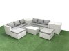 Fimous Garden Outdoor PE Rattan Furniture Set 8 Seater Rattan Garden Sofa Set with 2 Big Footstools 2 Side Tables Light Grey Mixed