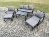 Fimous Aluminium 6 Pieces Garden Furniture Sofa Set with Cushions 7 Seater Outdoor Patio Set with 2 Armchair 2 Big Footstools Dark Grey