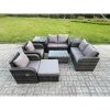 Fimous 7 Seater Rattan Garden Furniture Set Patio Outdoor Lounge Sofa Set with Rectangular Coffee Table Big Footstool Love Sofa 2 Side Tables Dark Grey Mixed
