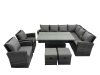 Fimous 10 Seat Rattan Garden Furniture Corner Sofa Set Outdoor Adjustable Lifting Dining or Coffee Table Set with 2 Small Footstools Dark Grey Mixed
