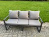 Fimous 4 Pieces Garden Furniture Set Aluminium Adjustable Rising Lifting Dining Table and Sofa Set with Big Footstool Dark Grey