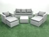 Fimous 7 Seater Rattan Garden Furniture Set with 3 Seater Sofa 2 Chair Square Coffee Table 2 Big Footstools Light Grey Mixed