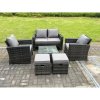 Fimous 6 Seater Dark Grey Mixed High Back Rattan Sofa Set Square Coffee Table Garden Furniture Outdoor 2 Stools