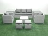 Fimous 7 Seater Rattan Garden Furniture Set with 3 Seater Sofa 2 Chair Square Coffee Table 2 Small Footstools 2 Side Tables Light Grey Mixed