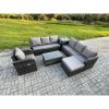 Fimous 8 Seater Rattan Outdoor Garden Furniture Sofa Set Patio Table & Chairs Set with 3 Seater Sofa Reclining Chair 3 Seater Sofa Big Footstool Side Table Dark Grey Mixed