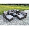 Fimous Indoor Outdoor Rattan Garden Furniture 8 Seater Set Table Sofa Chair Patio Conservatory with Grey Cushions 2 Side Tables 2 Big Footstool