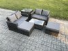 Fimous Outdoor Rattan Garden Furniture Set 6 Seater Patio Lounge Sofa Set with Side Table Coffee Table 2 Big Footstool Dark Grey Mixed