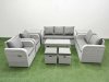 Fimous PE Rattan Garden Furniture Set Adjustable Chair Sofa Double Love Seat 2 Seater Sofa Lounge Set Rectangular Coffee Table 2 Stools 2 Side Table Light Grey