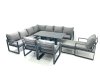 Fimous 11 Seater Outdoor Aluminum Garden Furniture Set Corner Sofa Big Footstool 3 Chairs Adjustable Rising Lifting Dining Table Sets Dark Grey