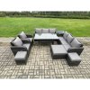 Fimous Outdoor Garden Patio Furniture Wicker Rattan Oblong Rectangular Dining Table and Lounge Sofa set with Adjustable Chair Side Table 3 Footstool Dark Grey Mixed