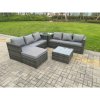Fimous 7 Seater Dark Mixed Grey Rattan Corner Sofa Outdoor Garden Furniture With 2 Coffee Table Footstool