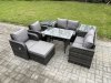 Fimous Wicker PE Rattan Garden Dining Set Outdoor Furniture Sofa with Rectangular Dining Table 2 Side Tables Big Footstool Dark Grey Mixed