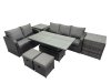 Fimous Rattan Garden Furniture Dining Set 7-seater Patio Height Adjustable Rising Lifting Table Sofa Set with 2 Small Footstools Dark Grey Mixed
