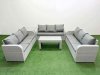 Fimous PE Rattan Lounge Sofa Set 9 Seater Outdoor Garden Furniture Set with Oblong Coffee Table 3 Seater Sofa Side Table Light Grey