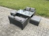 Fimous 6 Seater PE Wicker Rattan Garden Furniture Set Love Sofa Outdoor Rectangular Dining Table 2 Big Footstool Dark Grey Mixed