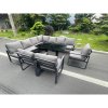 Fimous Aluminum Outdoor Garden Furniture Corner Sofa 3 Arm Chair Adjustable Rising Lifting Dining Table Set Dark Grey 10 Seater