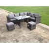 Dark Mixed Grey Rattan Garden Outdoor Corner Sofa Set Rectangular Dining Table Small Footstools 8 Seater
