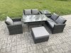 Fimous 6 Seater Wicker Rattan Garden Dining Set Outdoor Furniture Sofa with Dining Table Double Seat Sofa Big Footstool Side Table Dark Grey Mixed