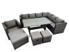 Fimous Rattan Garden Furniture Set Outdoor 10 Seater Patio Dining Corner Sofa Sets with Dining Table Chair Big Stool Dark Grey Mixed
