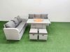 Fimous Outdoor Garden Furniture Sets 8 Seater Wicker Rattan Furniture Sofa Sets with Firepit Dining Table high Back Lounge Sofa Stools Side Table Light Grey