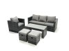 Fimous Rattan Garden Furniture Set Outdoor Lounger Sofa with Coffee Table Armchair 2 Small Footstools Dark Grey Mixed