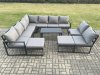 Fimous Aluminium 11 Seater Patio Outdoor Garden Furniture Lounge Corner Sofa Set with Oblong Coffee Table with 2 Big Footstools Dark Grey